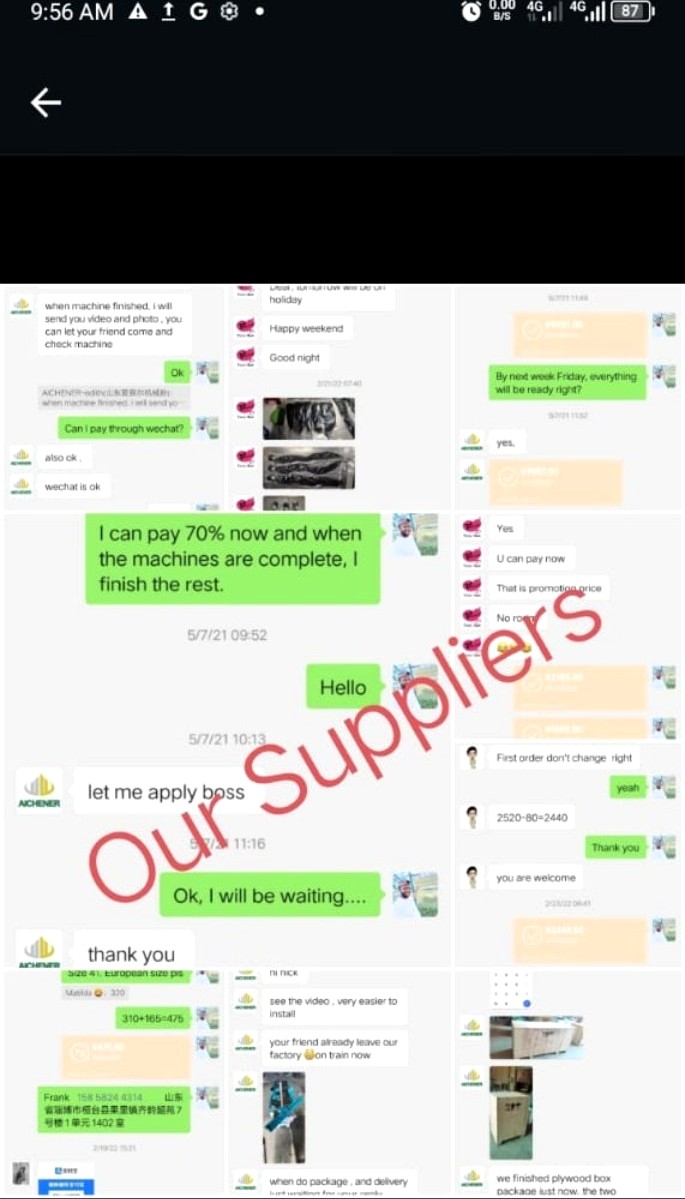 Supplier conversation about machine production and payment arrangement